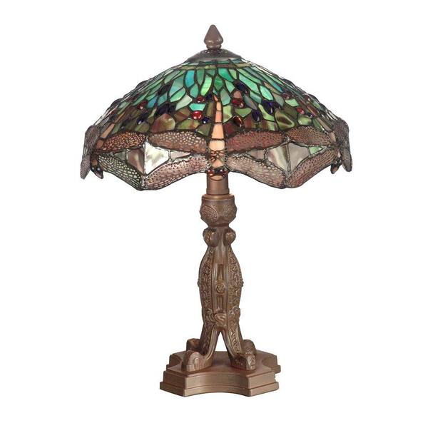 Dale Tiffany 17 in. Dragonfly Antique Bronze Table Lamp with Platform Base