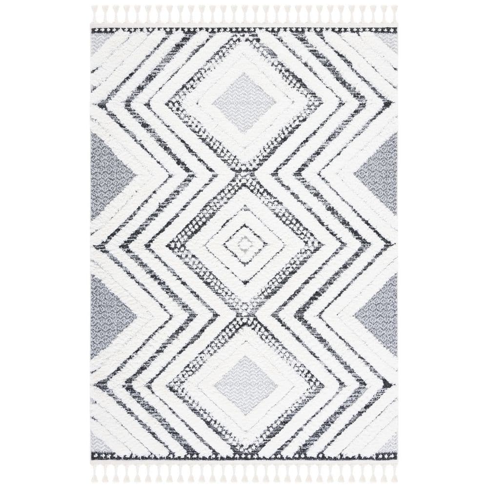 UPC 195058470858 product image for Moroccan Tassel Shag 3 ft. x 5 ft. Ivory/Gray Zig-Zag High Low Area Rug | upcitemdb.com