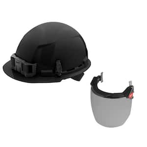 BOLT Black Type 1 Class E Front Brim Non Vented Hard Hat with 4 Point Ratcheting Suspension W/BOLT Gray Full Facesheild