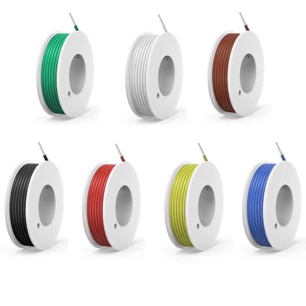 22 AWG Solid Tinned Copper Hook-Up Wire Kit, 7-Color 26 ft Spools, 300V Breadboard Electrical Cable