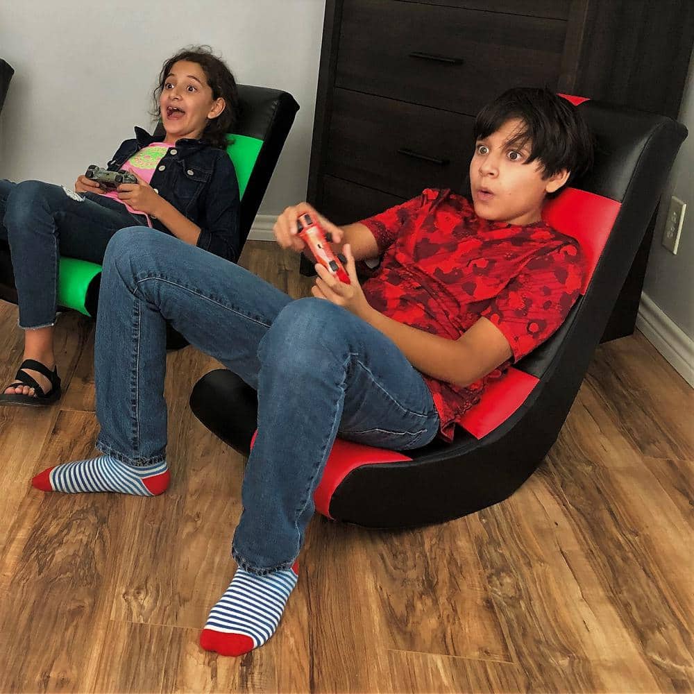Black and Green Faux Leather Upholstered Gaming Rocker Chair