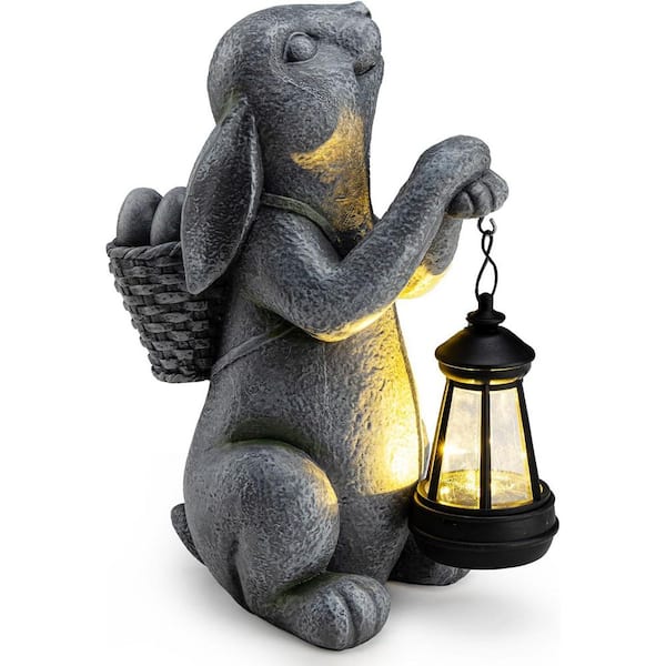 Solar Garden Outdoor Statues Rabbit with Solar Lantern, Outdoor Bunny Figurines Decorations, Lawn Decor Bunny Statue