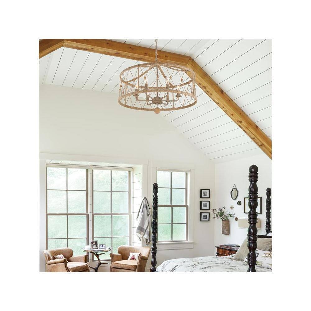 Brixton 6-Light Burnished Silver Drum Chandelier with Jute Accents
