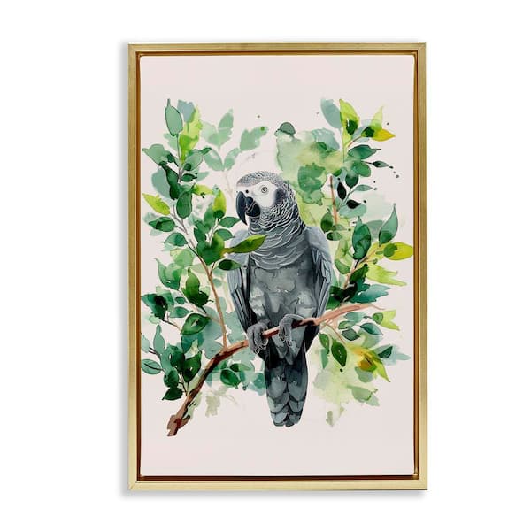 Stupell Industries Tropical Perched Parrot by LSR Design Studio Gold Floater Frame Animal Graphic Art Print 25 in. x 17 in.