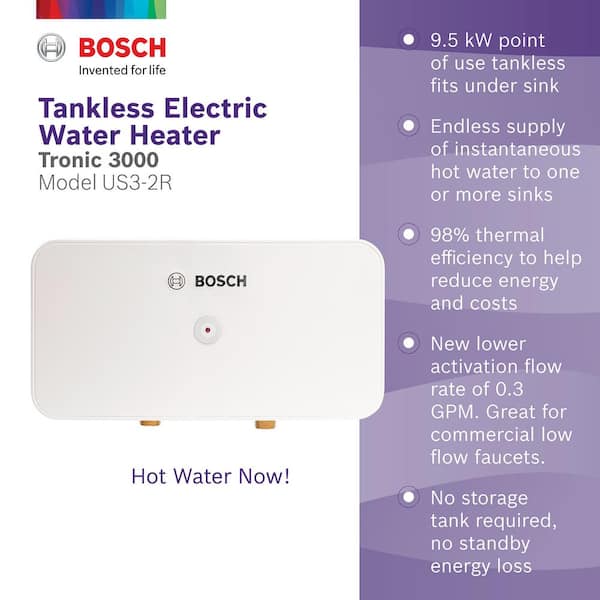 BOSCH US3 110/120VAC Electric Tankless Water Heater 3400W, 
