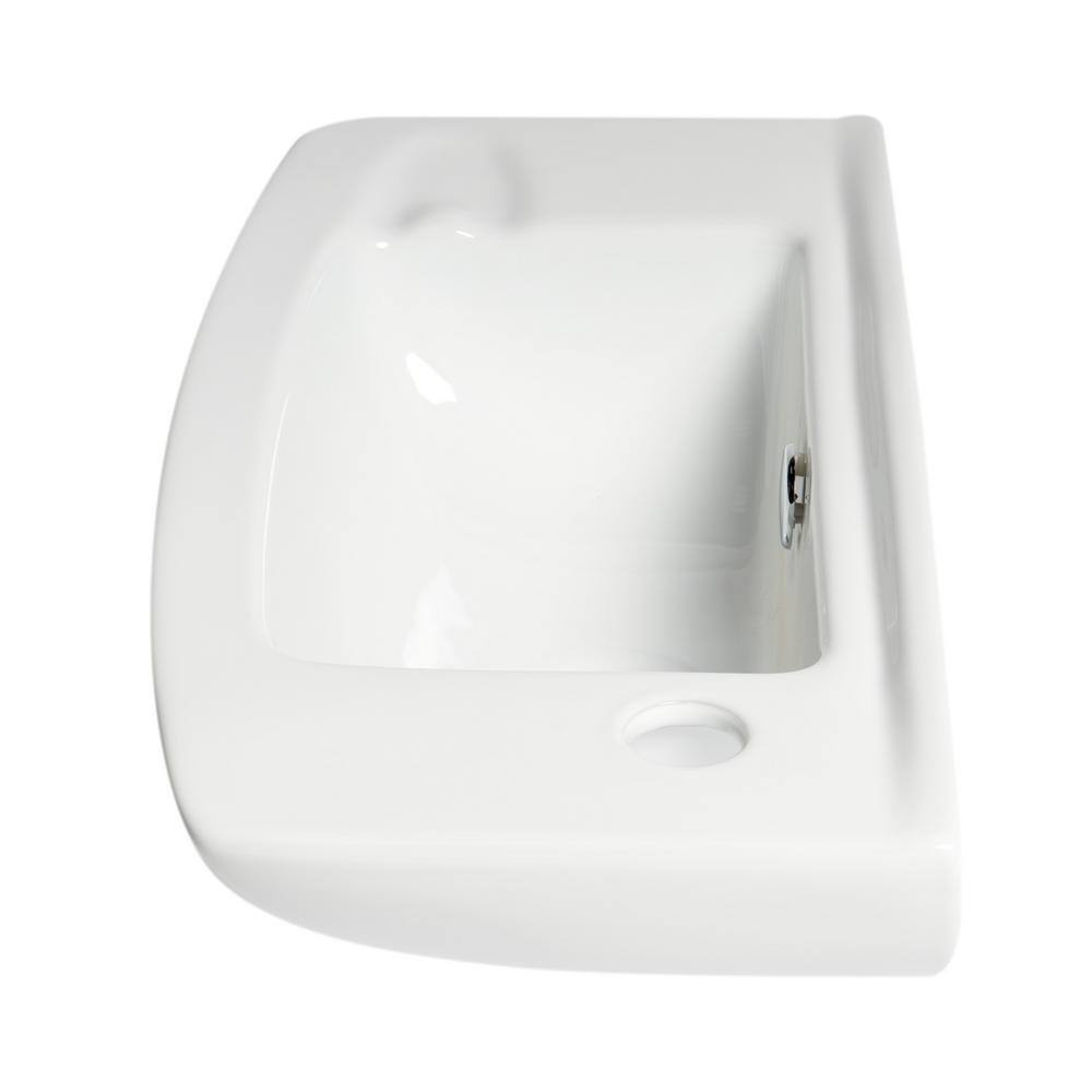 White Ceramic Wall-Mounted Rectangular Bathroom Sink with Faucet Hole