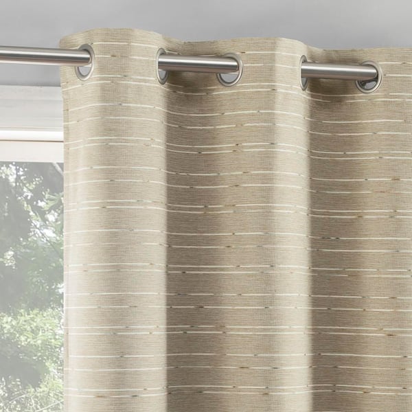 Dresden Slub Detail Magnetic Closure Natural Polyester 37 in. W x 84 in. L Grommet 100% Blackout Curtain (Set of 2)