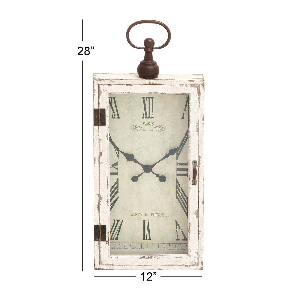 White Wood Pocket Watch Style Wall Clock with Metal Accents