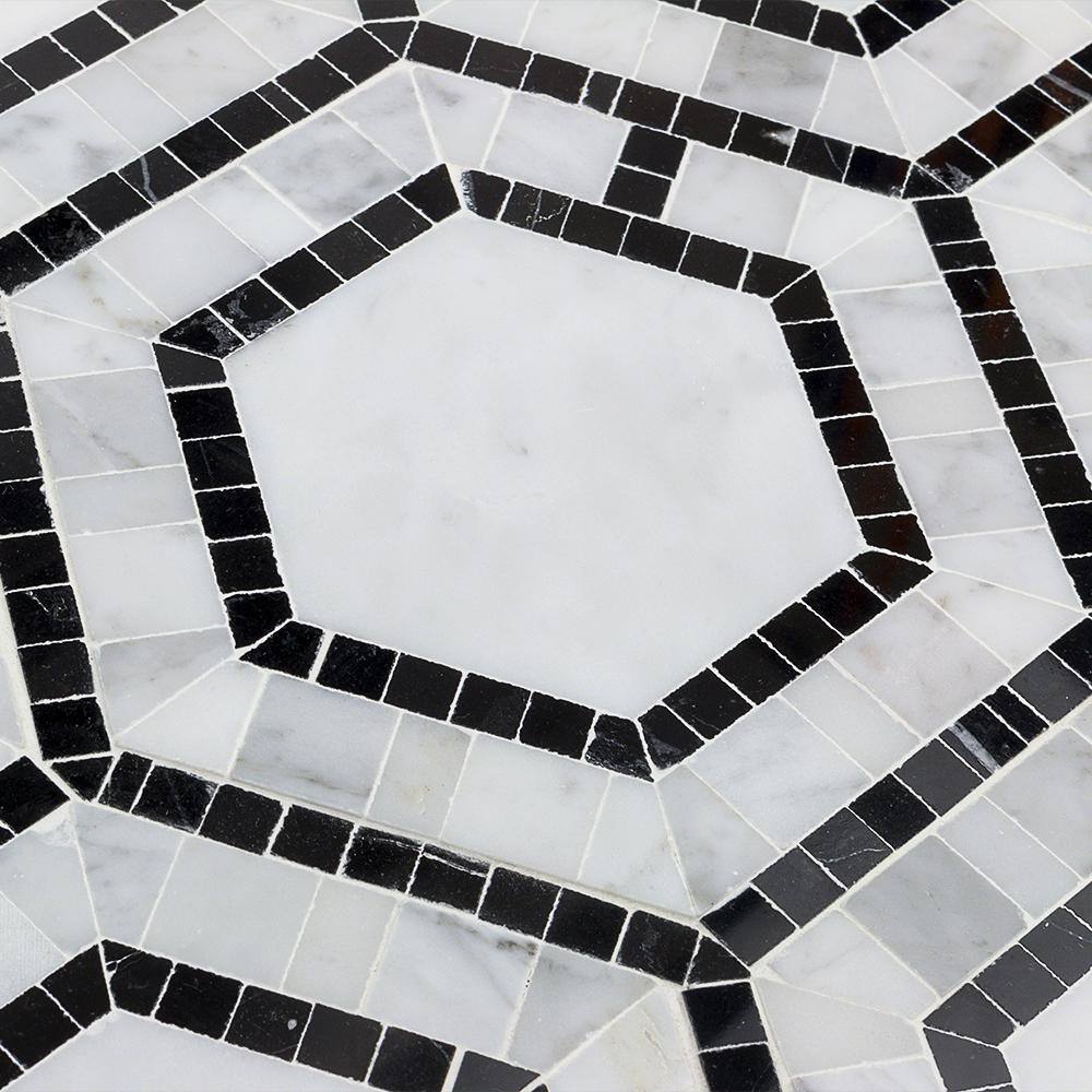 Nero Black and White Marble Hexagon Mosaic Tile