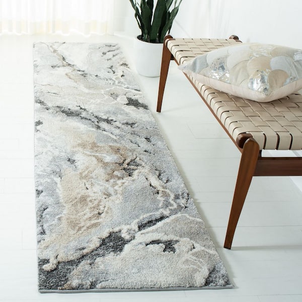 Cyrus Shag 2 ft. x 5 ft. Gray/Beige Marble Abstract Runner Rug