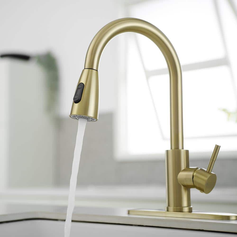 Brushed Gold Single Handle Pull Down Kitchen Faucet