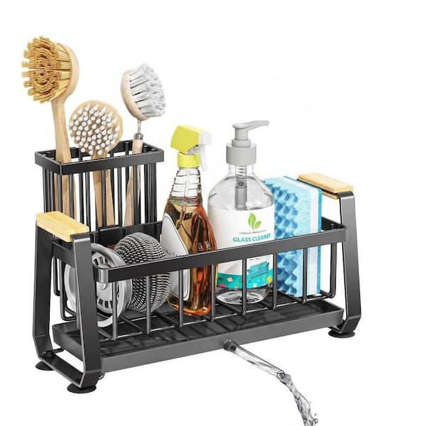 Stainless Steel Kitchen Sink Sponge Holder with Dish Brush Holder, Rustproof Countertop Sink Caddy