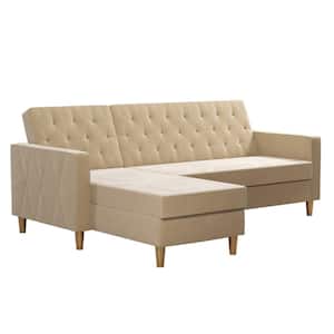 Liberty 1-Piece Ivory Velvet 3-Seater L-Shaped Right Facing Sectional Futon with Storage