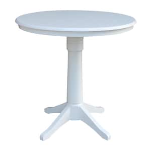 Olivia White Solid Wood 36 in. Round Pedestal Counter-Height Table