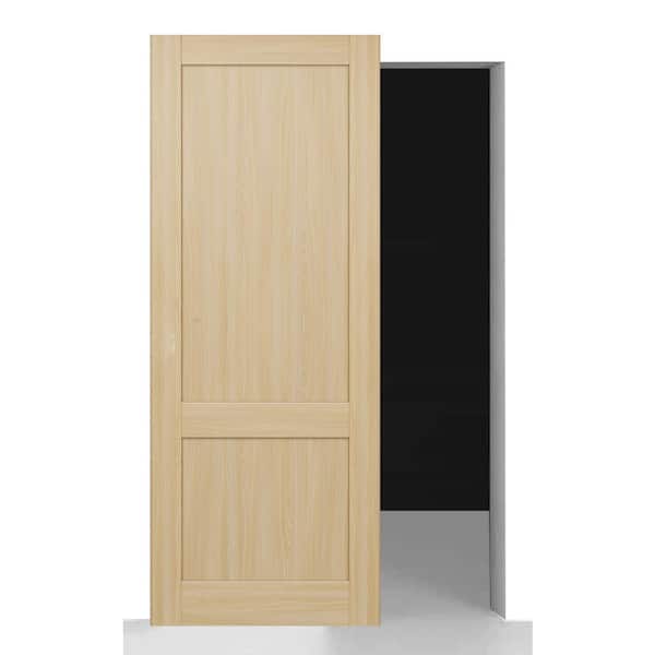 Shaker 2-Panel 24 in. x 96 in. Loire Ash Composite Wood Hidden w/o Base Board Sliding Barn Door with Hardware Kit