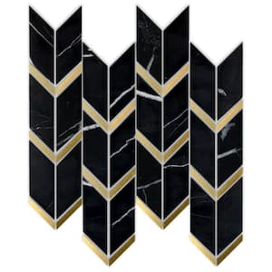 Natural Blanco Black Gold 11.82 in. x 12.41 in. Chevron Polished Marble Mosaic Tile (10.2 sq. ft./Case)
