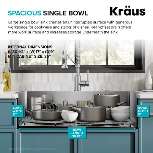 Kraus Loften 33 in. Drop-In/Undermount Single Bowl Stainless Steel Kitchen Workstation Sink with Faucet and Accessories, Silver