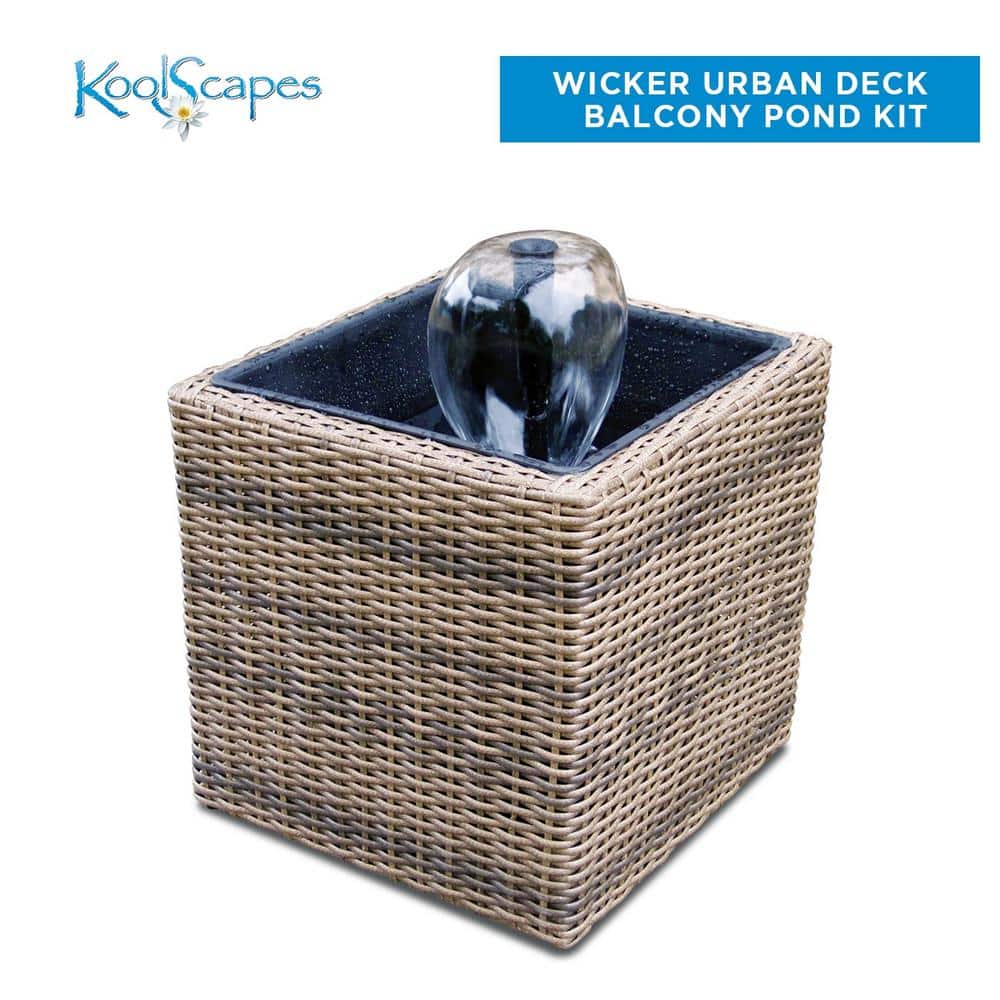 Gray Wicker-Look Resin Mini Pond and Fountain Kit
