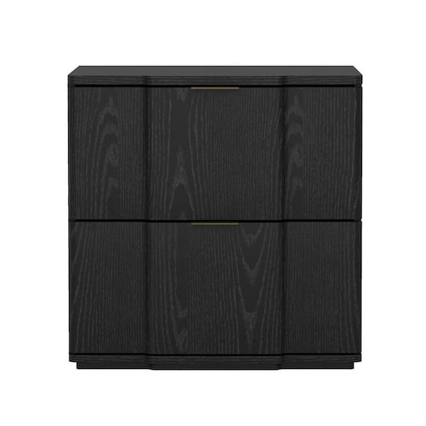 Clive Mid-Century Modern Black 2-Drawer 22 in. W Nightstand with Gold Handles