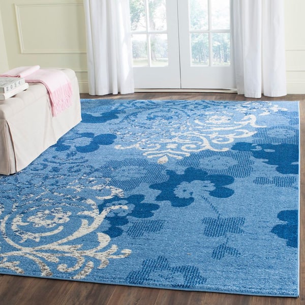 Adirondack Light Blue/Dark Blue 9 ft. x 12 ft. Floral Area Rug