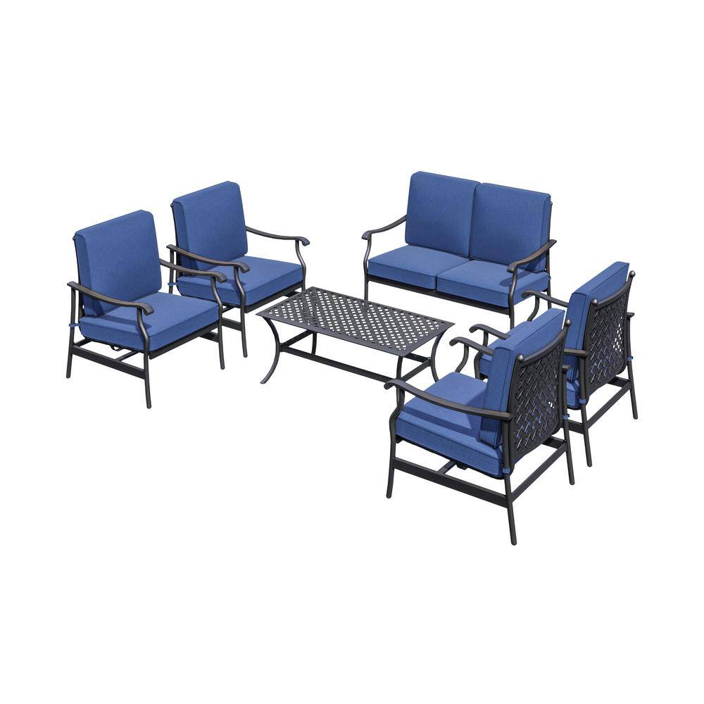 TOP HOME SPACE 6Piece Metal Patio Conversation Set with Blue Cushions