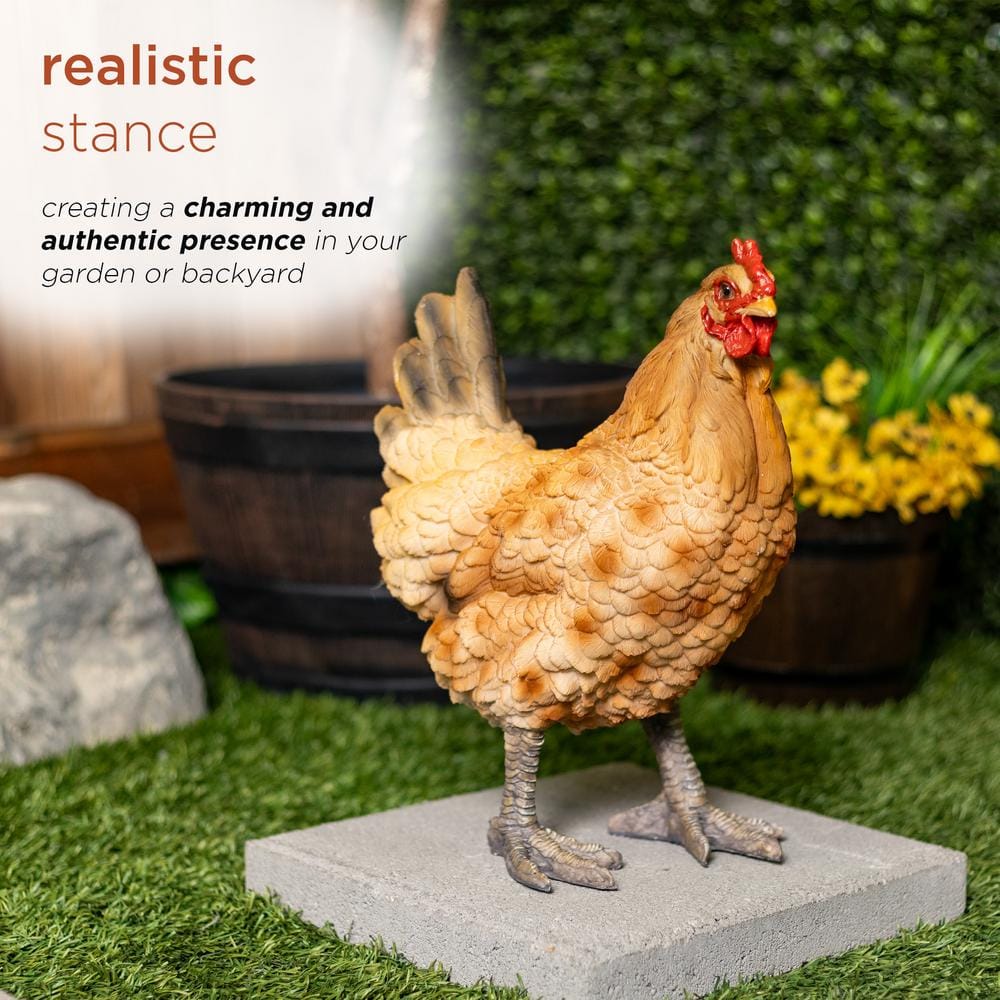 Rustic Orange and Red Polyresin Standing Hen Statue, 14" Height