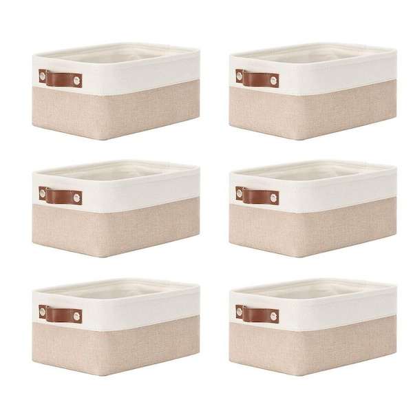 Unbranded Beige 12 in. x 5 in. Linen Decorative Basket Set of 6 with Handles