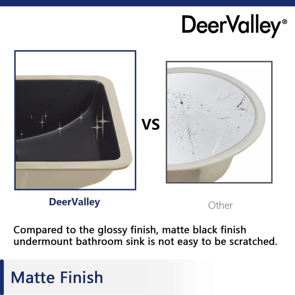 Matte Black Ceramic Rectangular Undermount Bathroom Sink with Overflow