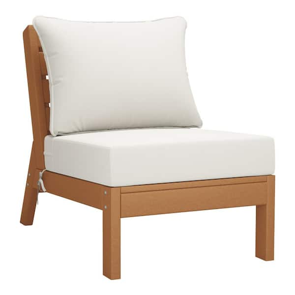 WESTIN OUTDOOR Birchwood Outdoor Patio Deep Seating HDPE Armless Lounge Chair in Teak with White Cushions