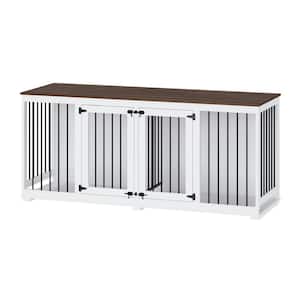 Large Dog House Crate Furniture, 71" Wooden Large Dog Kennel with Removable Divider for Large Medium Dogs, White