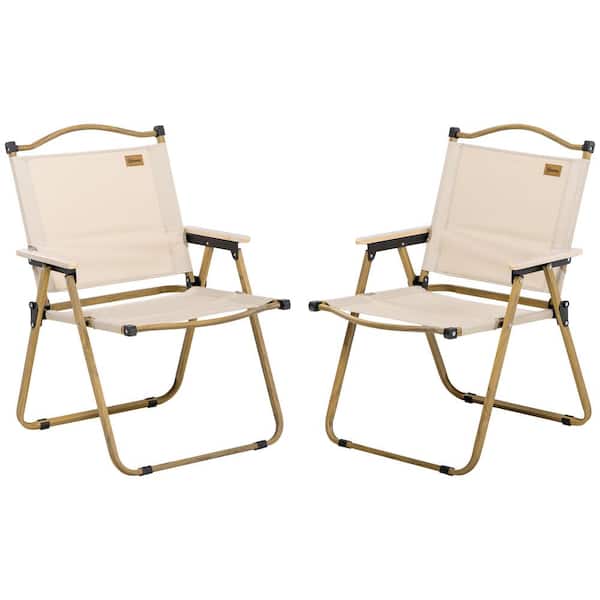 Outsunny Set of 2 Camping Chair, Lightweight Folding Chair, Portable Armchairs, Perfect for Festivals, Fishing, Beach, Khaki