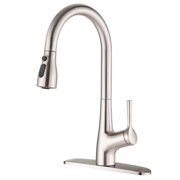 GIVING TREE Swan Single Handle Pull Down Sprayer Kitchen Faucet 360° rotation Stainless in Brushed Nickel