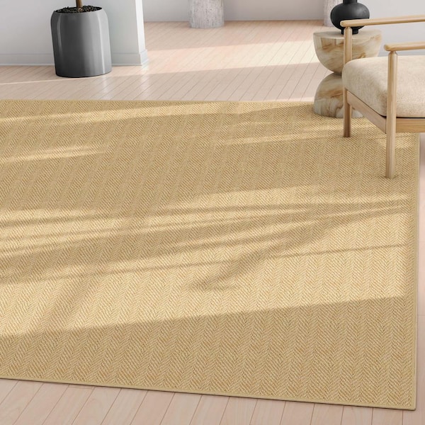 Beige 5 ft. x 7 ft. Flat-Weave Well-Jute Printed Boerboel Geometric Herringbone Area Rug