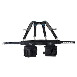 Professional Electrician's 2 Pouch Tool Storage Suspension Rig with LoadBear Suspenders in Black