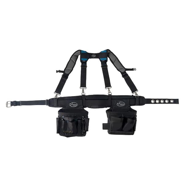 DEAD ON TOOLS Professional Electrician's 2 Pouch Tool Storage Suspension Rig with LoadBear Suspenders in Black