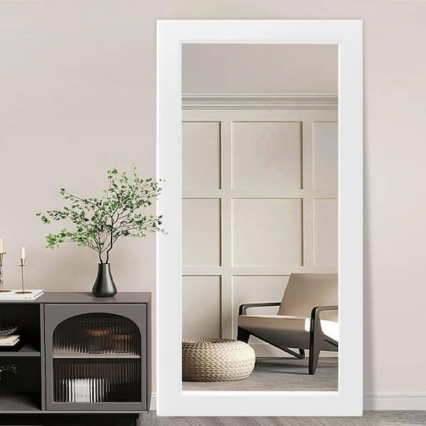 Oversized Classic White 32 in. W x 71 in. H Rectangular Wood Frame Bathroom Vanity Floor Mirror / Full Length Mirror