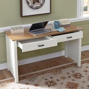 Portsmouth 54 in. W Rectangular White and Oak Wood 2-Drawer Writing Desk