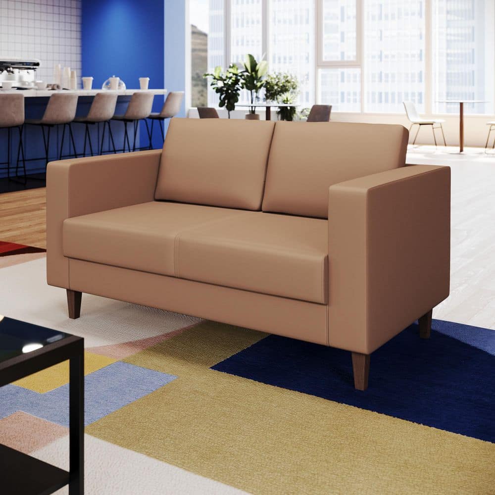Hercules Artemis 56.5 in. Faux Leather Seats, Armrests Loveseat in Cognac w/ 2 AC Outlets/1 USB/1 USB-C Ports, Wood Legs