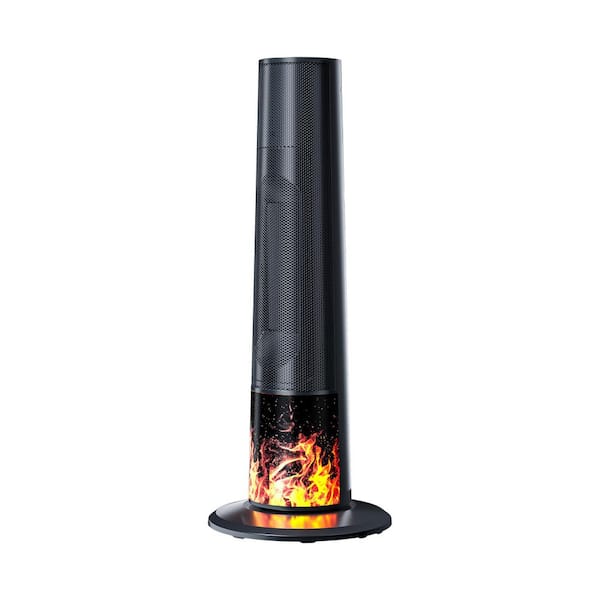 1500W 24. 61 in. Black Electric Radiant Ceramic Space Heater Energy Saving Remote Timer Flame Effect Tip-over Protection