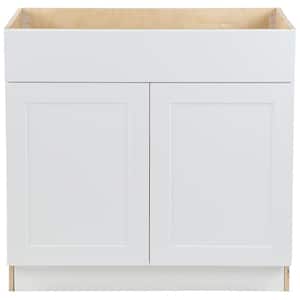 Cambridge White Plywood Shaker Assembled Sink Base Cabinet with False Drawer Front & Soft Close Doors (36x34.5x24.5 in.)