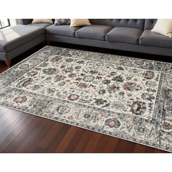 Cream 8 ft. x 10 ft. Woven Medallion Rectangle Indoor Area Rug