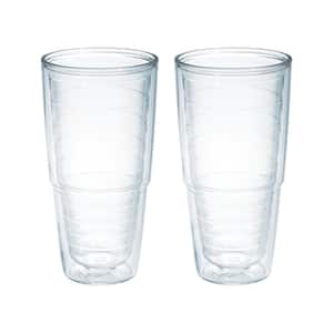 Clear 24 oz. 2-Pack Plastic Double Walled Insulated Tumbler No Lid