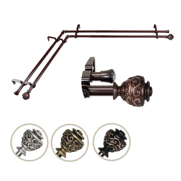 EMOH 13/16" Dia Adjustable Corner Window Double Curtain Rod 28 to 48" (each side) in Cocoal with Diana Finials