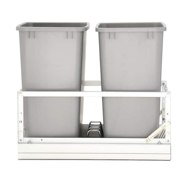 Rev-A-Shelf 19.25 in. H x 14.81 in. W x 22.13 in. D Double 35 Qt. Pull-Out Brushed Aluminum and Silver Waste Container