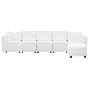 138.59 in. W Faux Leather 5-Seater Modular Sectional Sofa with Double Ottoman in 1 Piece in. White