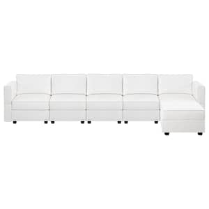 138.19 in. W Faux Leather 5-Seater Living Room Modular Sectional Sofa with Ottoman for Streamlined Comfort in White