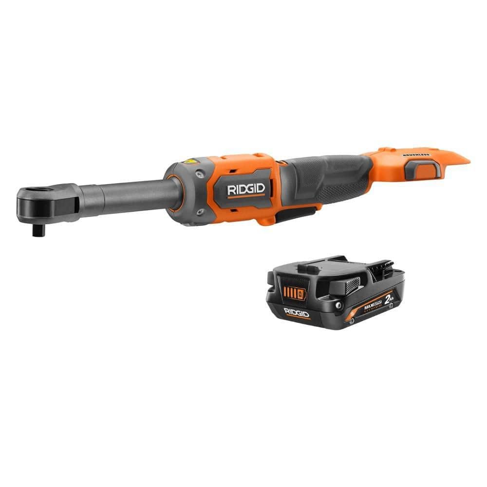 RIDGID 18V Brushless Cordless 3/8 in. Extended Reach Ratchet w/ 18V 2.0 ...