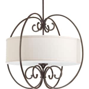Overbrook Collection 4-Light Antique Bronze Large Pendant with Natural Linen Shade