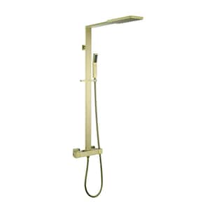Thermostatic Double Handle 1-Spray Shower Faucet 1.8 GPM with Anti Scald Rain Exposed Pipe Shower System in Brushed Gold