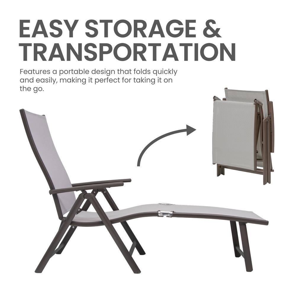Light Gray Aluminum Outdoor Chaise Lounge Set with Folding Table